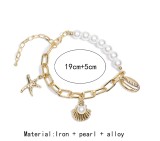 Ocean Summer Beach Starfish Shell Pendant Pearl Spliced Chain Bracelet