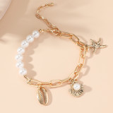Ocean Summer Beach Starfish Shell Pendant Pearl Spliced Chain Bracelet