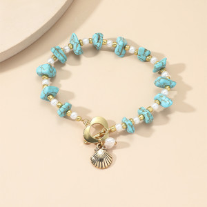 Irregular turquoise gravel bead natural stone shell pendant bracelet