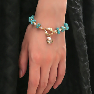 Irregular turquoise gravel bead natural stone shell pendant bracelet