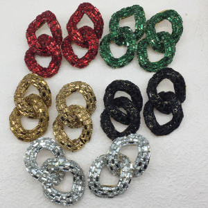 Colored Glass Full Diamond Fashion Earrings