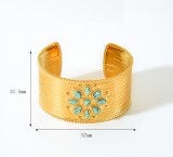 Stainless steel flower turquoise bracelet