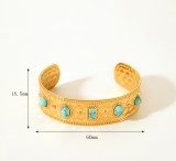 Stainless steel flower turquoise bracelet