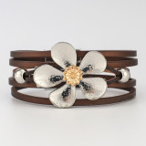 Handwoven floral magnetic buckle leather bracelet