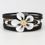 Handwoven floral magnetic buckle leather bracelet