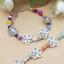 Natural Stone Beaded Flower Alloy Bracelet