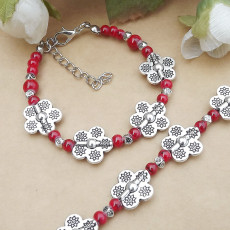 Natural Stone Beaded Flower Alloy Bracelet