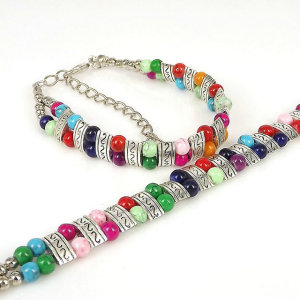 Natural stone bead alloy bracelet