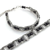 Natural stone bead alloy bracelet