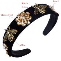 Fashionable retro court style Baroque bee wide edged gold velvet headband hair accessories