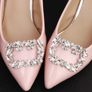 Fashionable Square Horse Eye Water Diamond Metal Shoe Flower with Shoe Buckles
