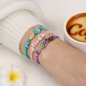 Natural crushed stone conch woven friendship bracelet