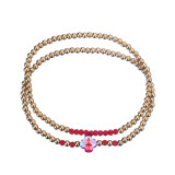 Stainless steel bead clover sparkling crystal elastic bracelet