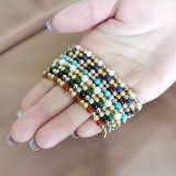stainless steel sandball pearl agate bead elastic bracelet