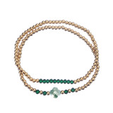 Stainless steel bead clover sparkling crystal elastic bracelet