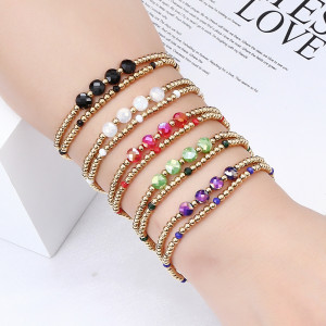 Stainless steel bead colored shiny crystal elastic beaded bracelet