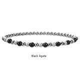stainless steel sandball pearl agate bead elastic bracelet