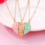 Mother's Day Parent Child Necklace Love Splicing Necklace Alloy Drop Oil Magnetic Absorption Three Person Necklace