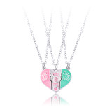 Mother's Day Parent Child Necklace Love Splicing Necklace Alloy Drop Oil Magnetic Absorption Three Person Necklace