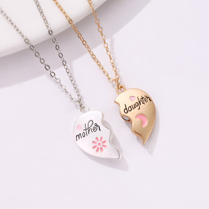 Mother's Daughter Parent Child Set Alloy Dropping Oil Magnetic Charm Pendant Mother's Day Gift Necklace