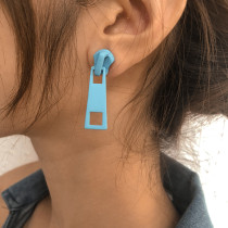 Creative and minimalist zipper colored metal earrings