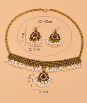 Pearl Water Diamond Jewel Earring Necklace Set