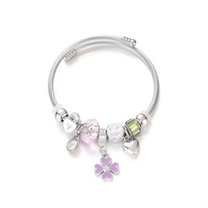 Stainless Steel DIY Beaded Colorful Flower Pendant with Adjustable Opening Bracelet