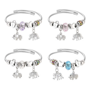 Stainless Steel DIY Beaded Colorful Elephant Pendant with Adjustable Opening Bracelet