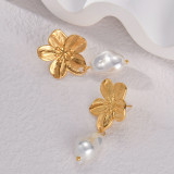 Stainless steel pearl love flower earrings