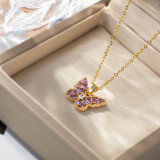 Stainless steel butterfly zircon necklace