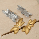 Stainless steel pearl butterfly earrings