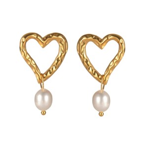 Stainless steel pearl love flower earrings