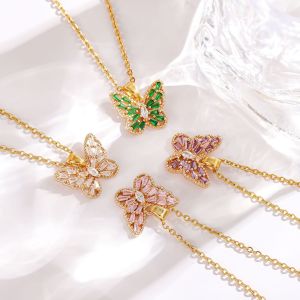 Stainless steel butterfly zircon necklace