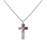 Stainless steel sports basketball rugby cross necklace