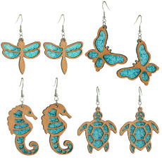 Summer Ocean Style Jewelry Seahorse Cool Butterfly Sea Turtle Wooden Imitation Turquoise Earrings