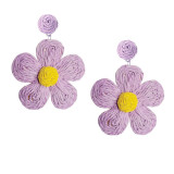 Handwoven Alloy Lafite Grass Earrings Bohemian Flower Colored Five petal Flower Earrings