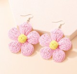 Handwoven Alloy Lafite Grass Earrings Bohemian Flower Colored Five petal Flower Earrings