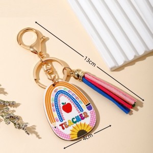 Rainbow Wooden Tag Tassel Keychain Pencil Love Teacher's Day Gift