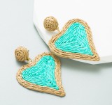 Summer Beach Vacation Love Lafite Grass Earrings Handwoven Vine Weaving Creative Geometric Earrings