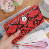Snake Skin Wallet Fashionable Multi Card Large Capacity Zipper Mid length Wallet Handbag fit 20MM  Snaps button jewelry wholesale