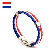 Woven national flag, color leather bracelet, PU imitation cowhide bracelet, World Cup Independence Day national bracelet in the United States