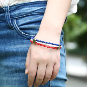 Woven national flag, color leather bracelet, PU imitation cowhide bracelet, World Cup Independence Day national bracelet in the United States