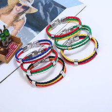 Woven national flag, color leather bracelet, PU imitation cowhide bracelet, World Cup Independence Day national bracelet in the United States