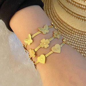 Stainless steel Love MOM Butterfly Flower bracelet
