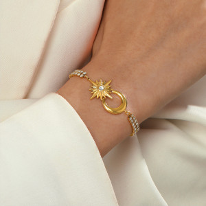 Stainless steel star moon diamond bracelet