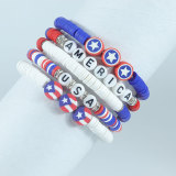 Independence Day Soft Pottery Letter Bracelet Red, White, Blue US Flag Bracelet Accessories