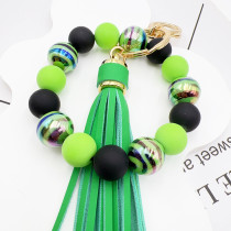 UV plated colorful zebra stripes handmade beaded bracelet with tassel keychain