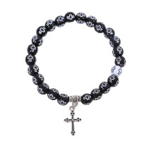 Black and white cross bead bracelet, cross bracelet, men's and women's prayer bead bracelet, couple's style