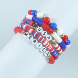 Independence Day Soft Pottery Letter Bracelet Red, White, Blue US Flag Bracelet Accessories