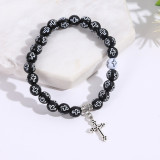 Black and white cross bead bracelet, cross bracelet, men's and women's prayer bead bracelet, couple's style